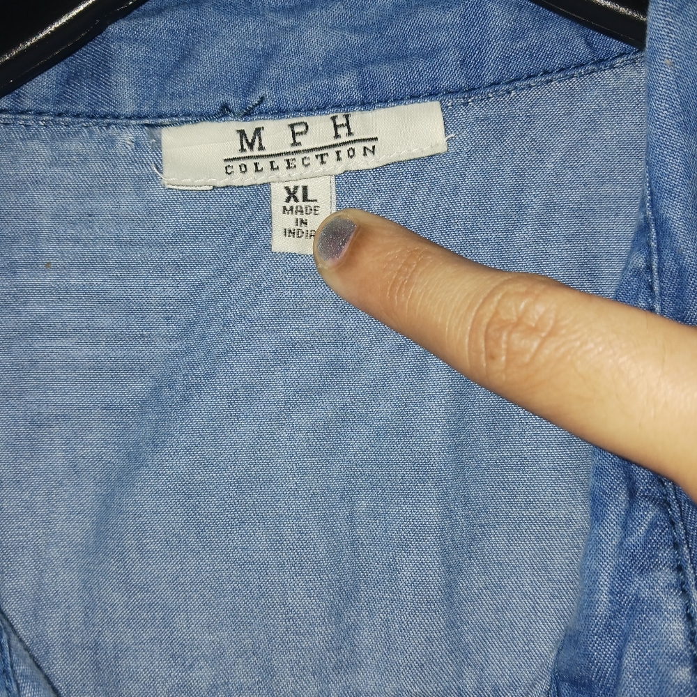 NEW MPH Collection Women buttoned Denim rhinestone bling pocket midi dress - Picture 12 of 12